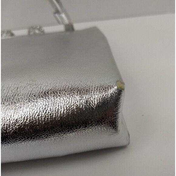 Vintage AFTER FIVE Silver Evening Clutch Hand Bag Rhinestone Orbs Kiss‎ Lock - Picture 12 of 16